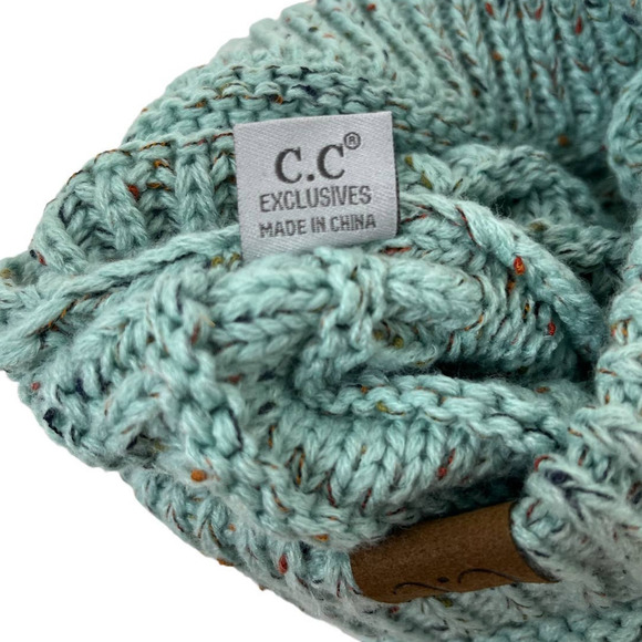 CC Beanie Flecked Tail Messy Bun Beanie Hat - Picture 4 of 7